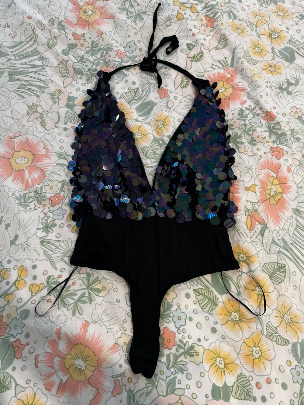 Superdown Black Bodysuit with Iridescent Sequins